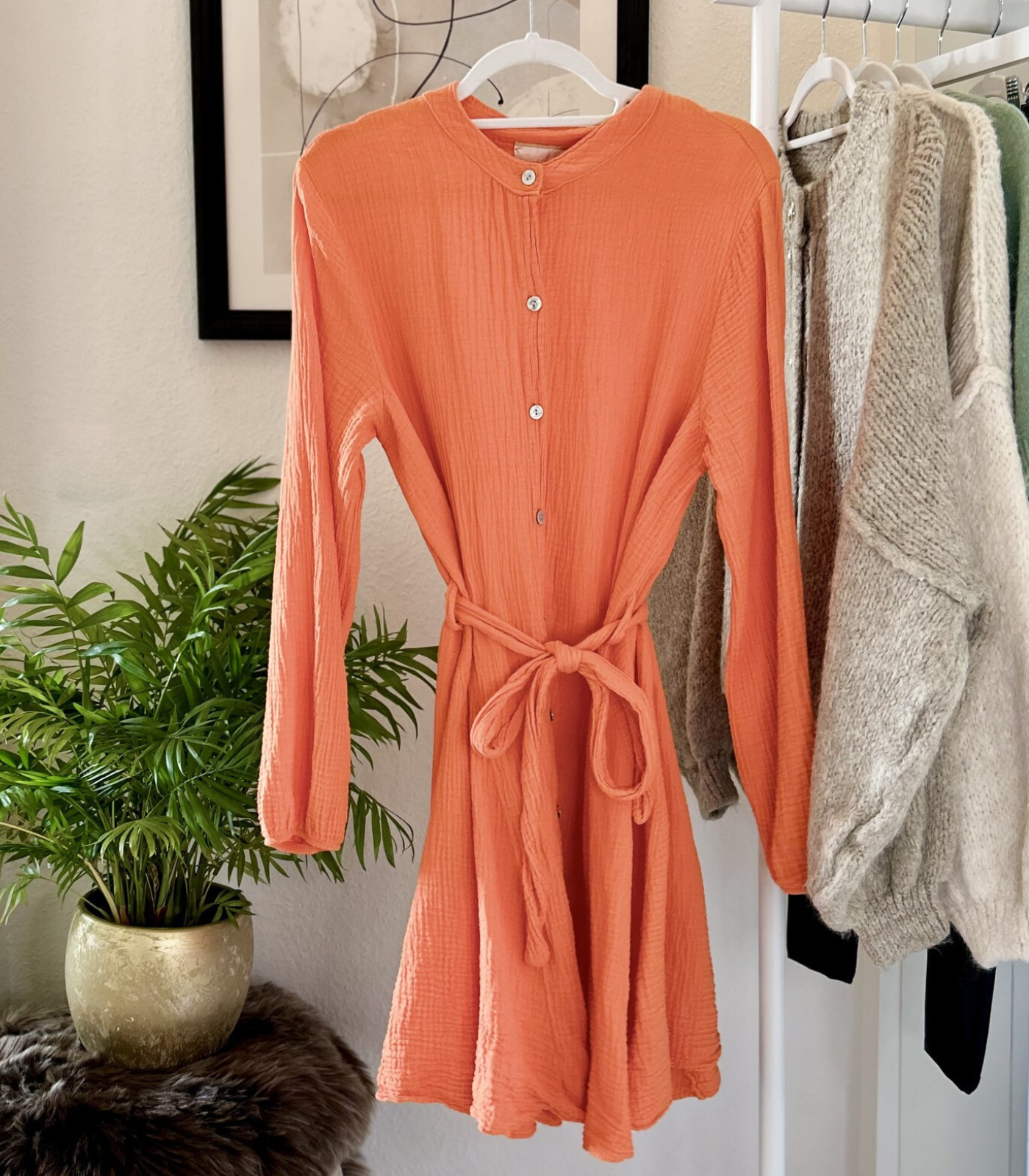 Musselin Kleid durchgeknöpft