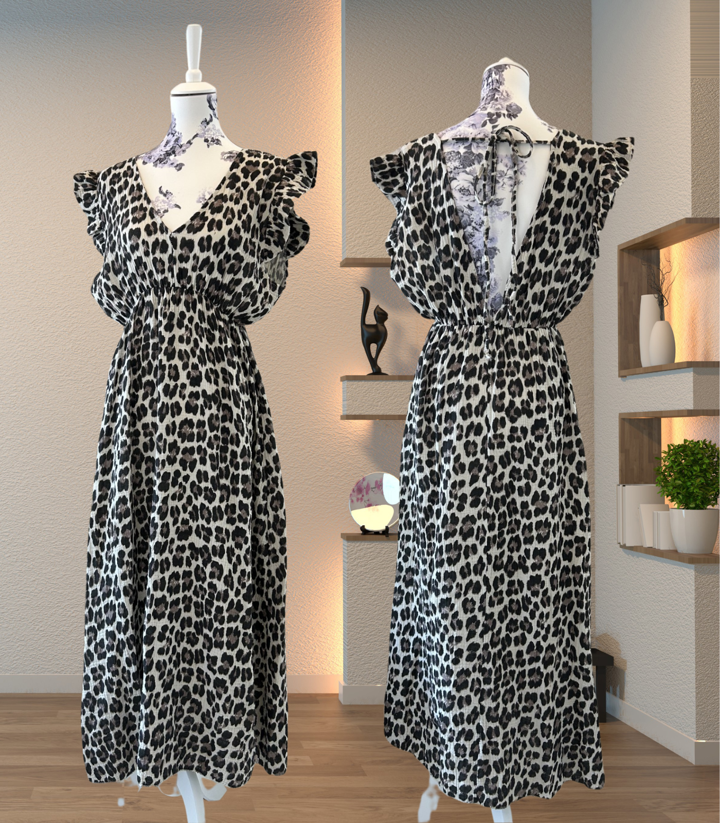 Langes Musselin Kleid kurzarm - Leo